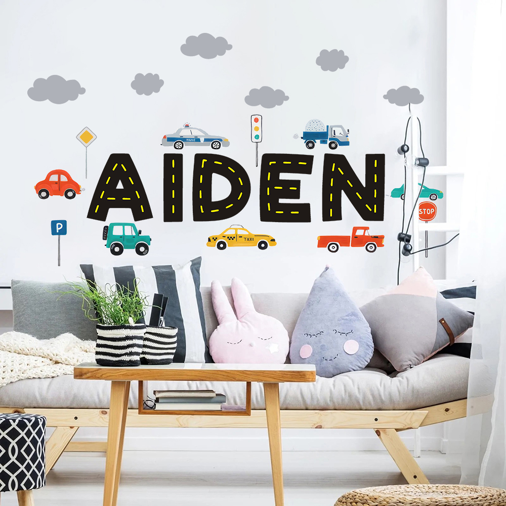 Baby Nursery Needs - Custom Name Construction Vehicles Truck Wall