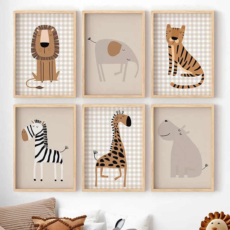Baby Nursery Prints - (No frame)Lion Tiger Elephant Giraffe Jungle