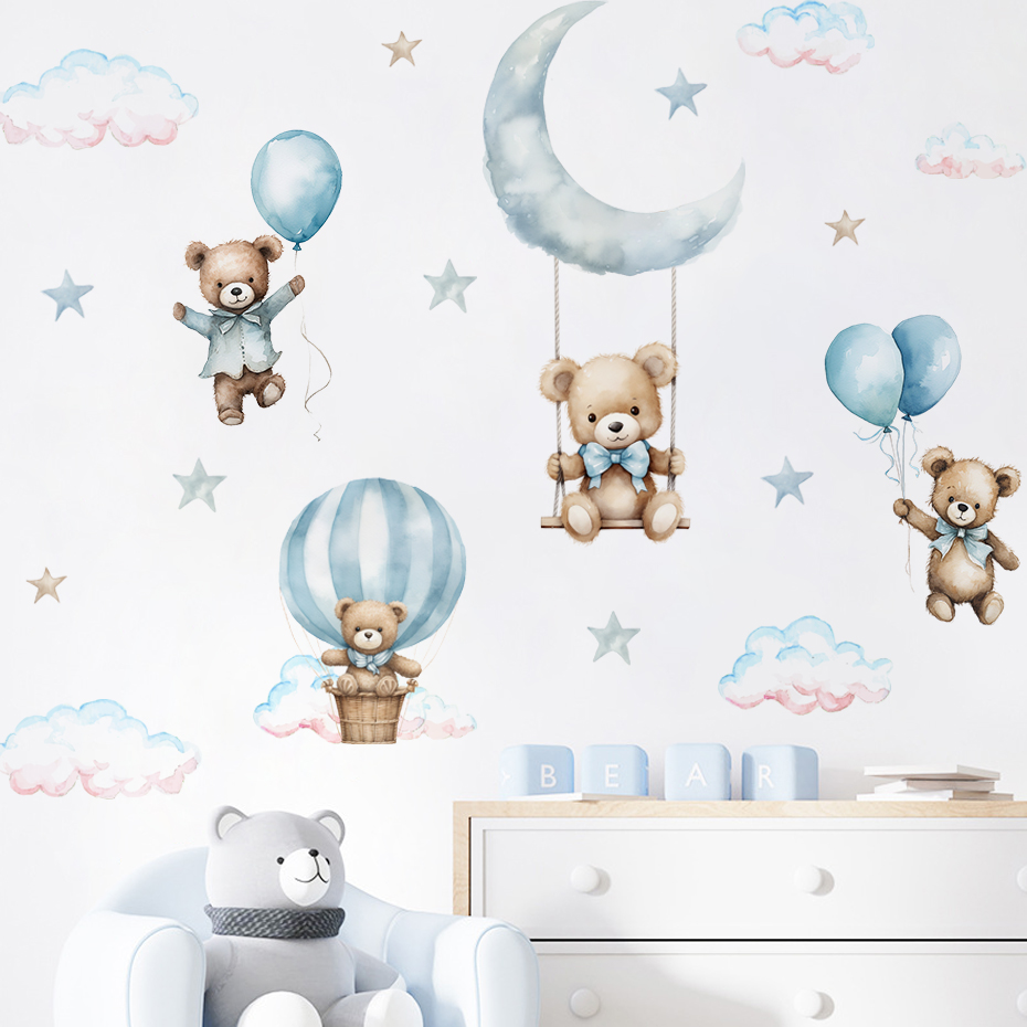 Baby Nursery Needs - Watercolor Bear Hot Air Balloon Cloud
