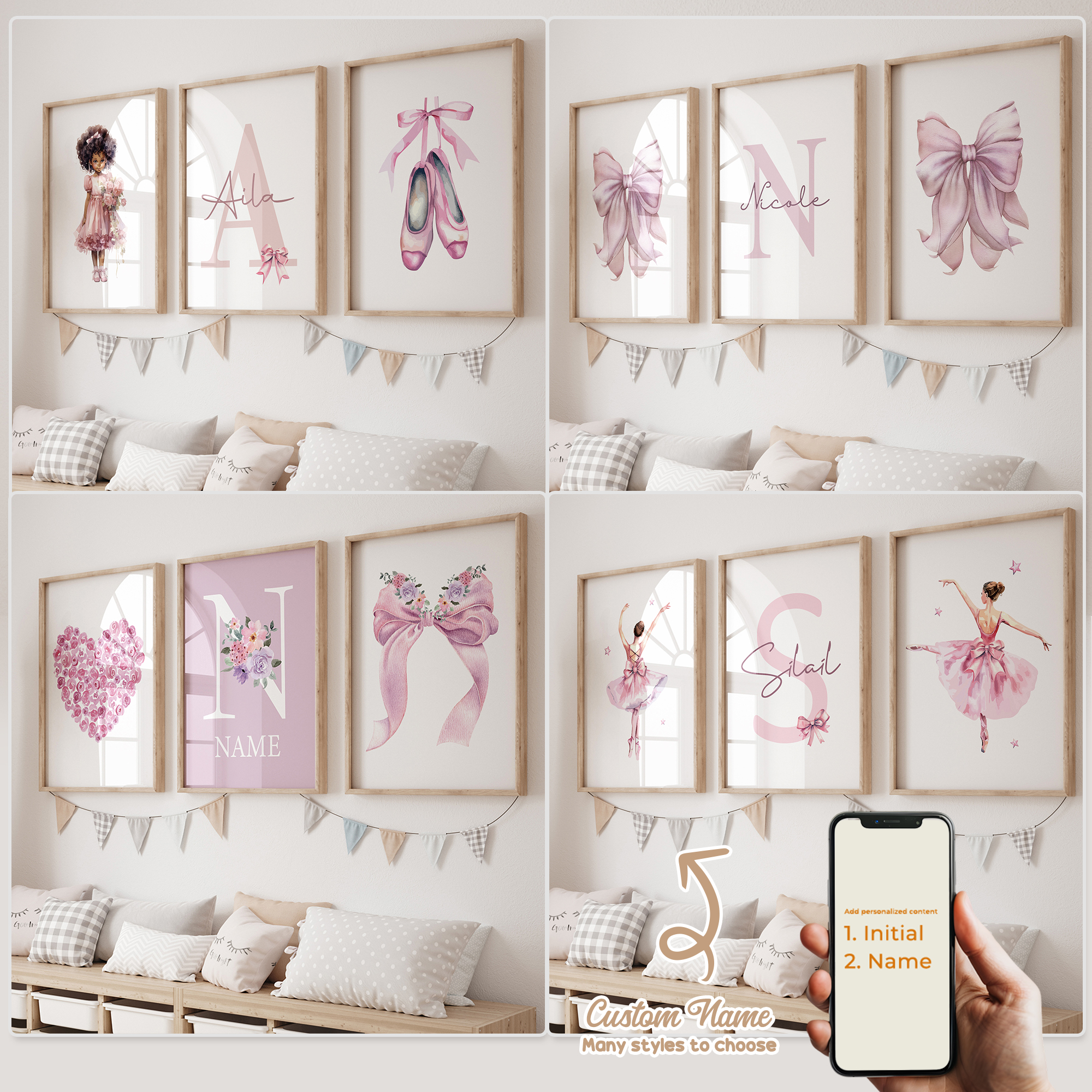 Baby Nursery Name - 3pcs Personalized Custom Name Cartoon Child