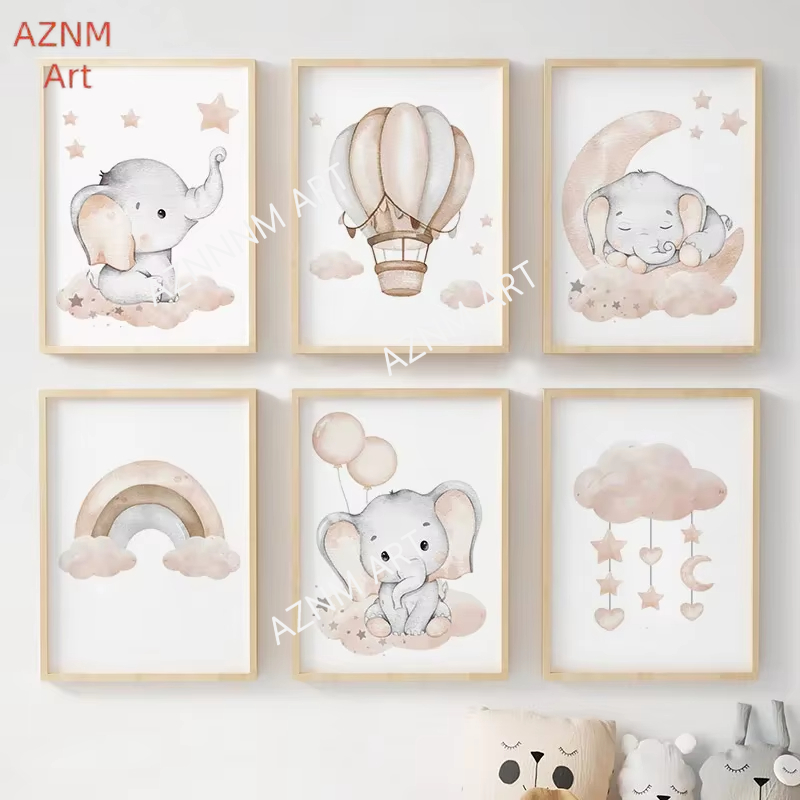 Elephant Balloon Rainbow Moon  - Baby Nursery Prints recensie en prijs