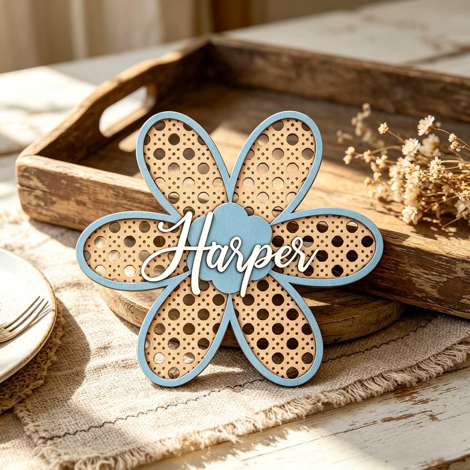 Personalized Boho Rattan Flowe - Baby Nursery Name recensie en prijs