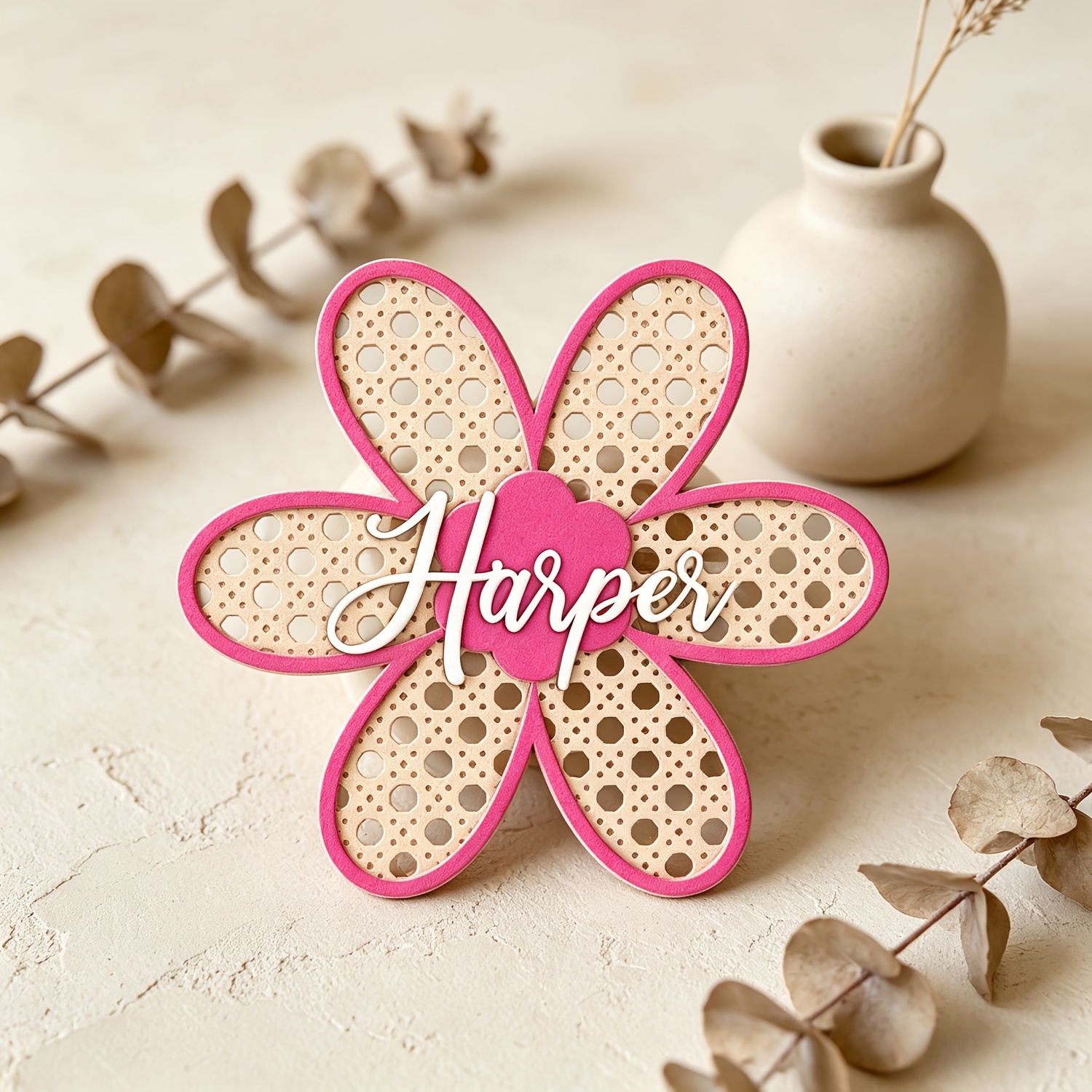 Personalized Boho Rattan Flowe - Baby Nursery Name recensie en prijs