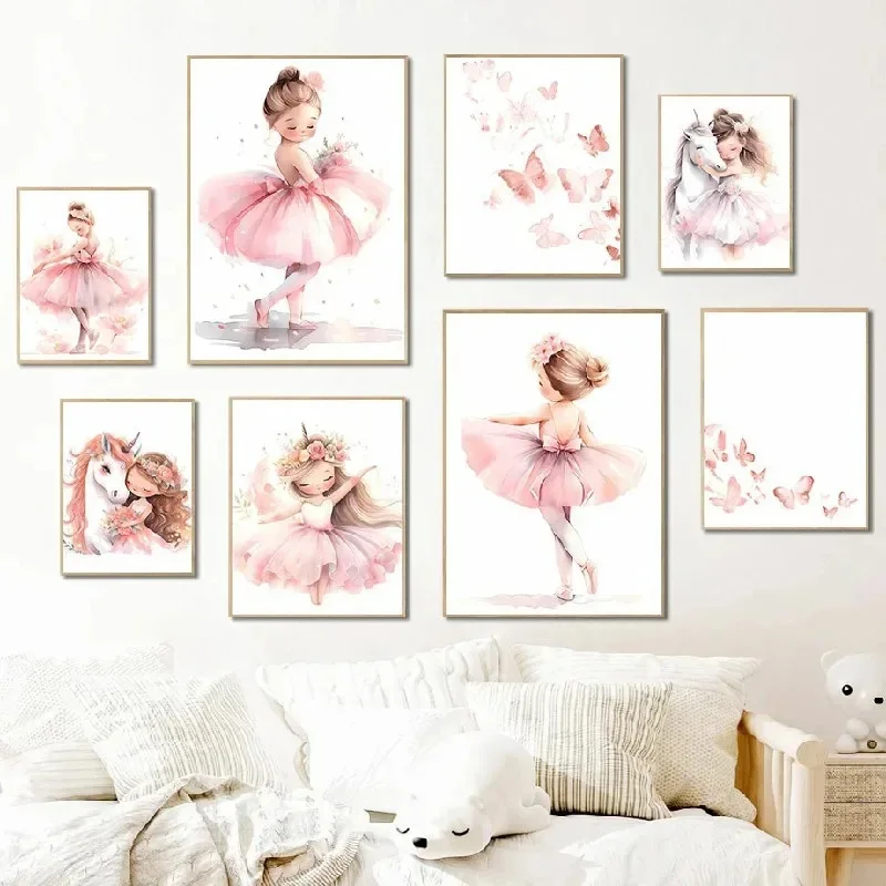 Pink Ballerina Girl Unicorn Bu - Baby Nursery Prints recensie en prijs