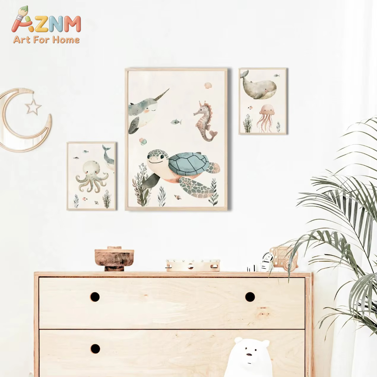 AZNM Watercolor Cute Ocean Ani - Baby Nursery Prints recensie en prijs