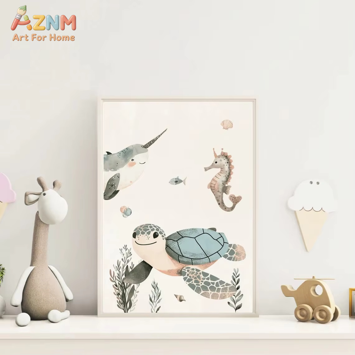AZNM Watercolor Cute Ocean Ani - Baby Nursery Prints recensie en prijs