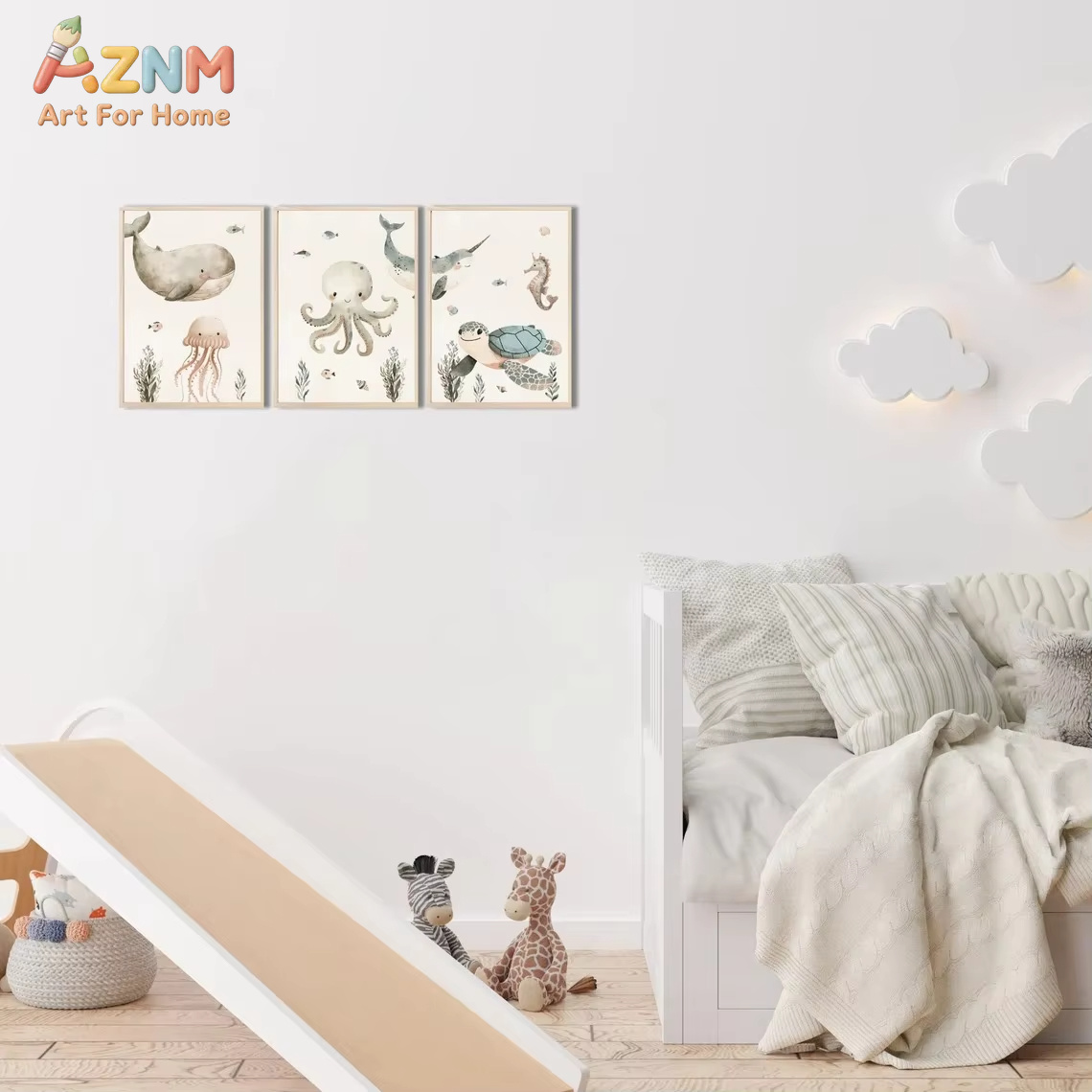 AZNM Watercolor Cute Ocean Ani - Baby Nursery Prints recensie en prijs