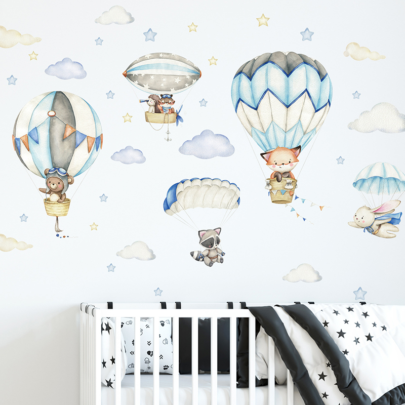 Cartoon Cute Animals Hot Air B - Baby Nursery Needs recensie en prijs