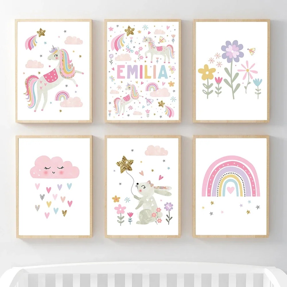 Pink Unicorn Rabbit Rainbow Cl - Baby Nursery Prints recensie en prijs