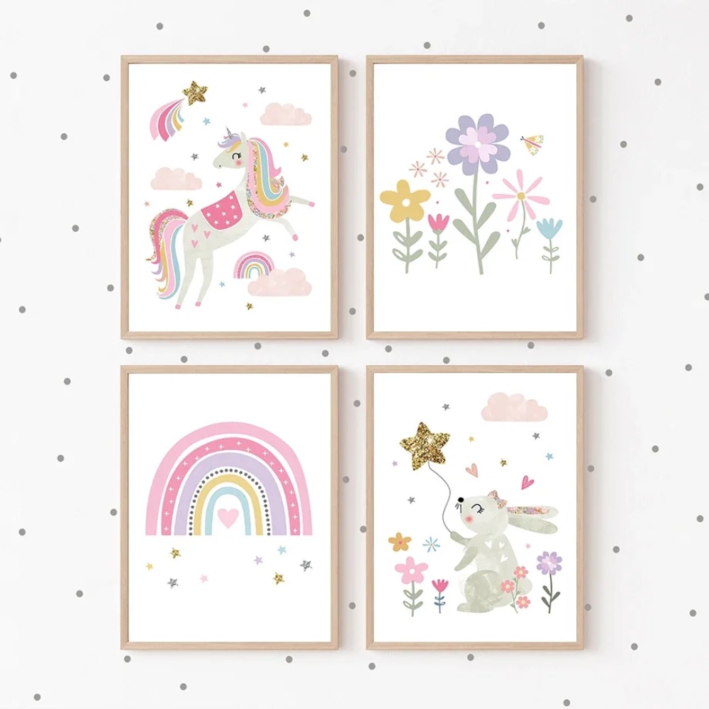 Pink Unicorn Rabbit Rainbow Cl - Baby Nursery Prints recensie en prijs