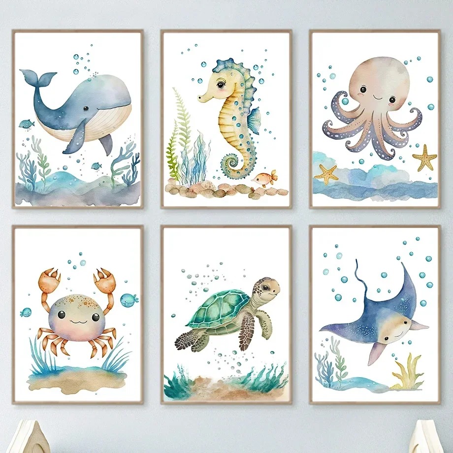Cute Whale Sea Horse Octopus C - Baby Nursery Prints recensie en prijs