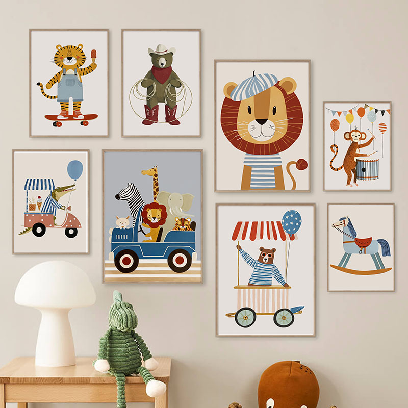 Funny Cartoon Animal Car Ballo - Baby Nursery Prints recensie en prijs
