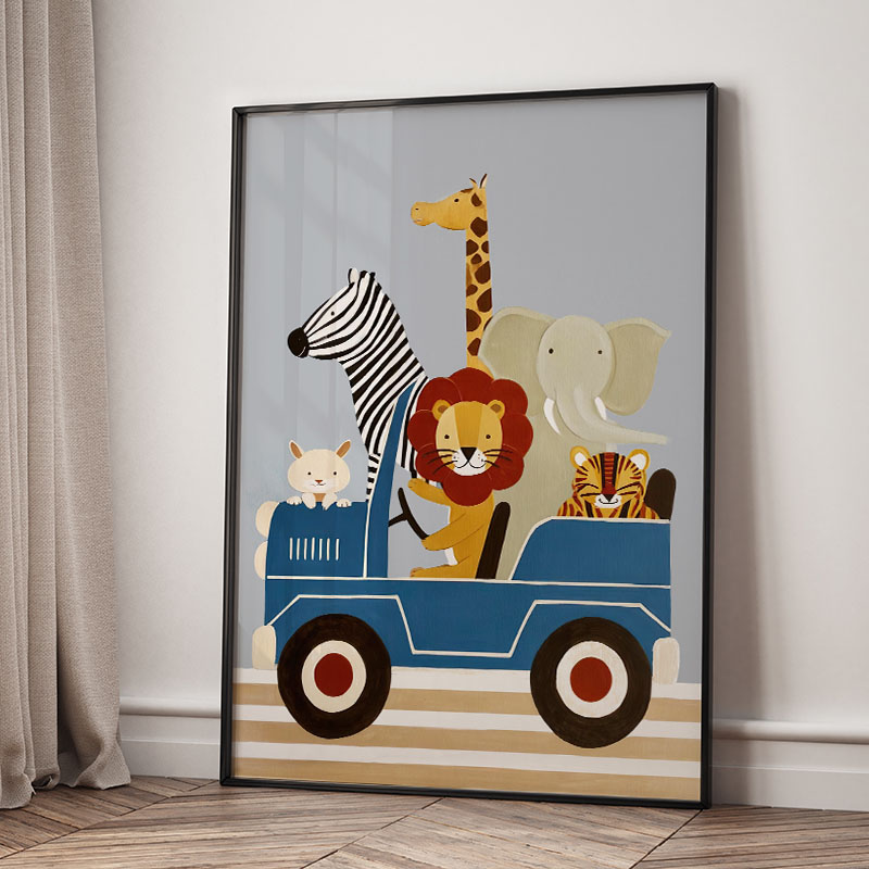 Funny Cartoon Animal Car Ballo - Baby Nursery Prints recensie en prijs