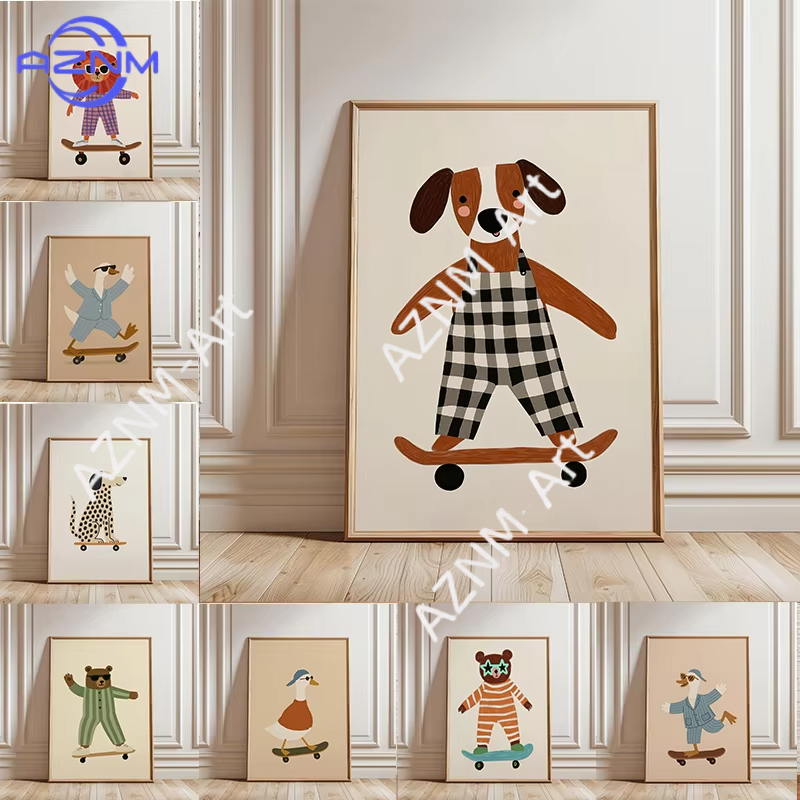 1PC Funny Animal Skateboarding - Baby Nursery Prints recensie en prijs