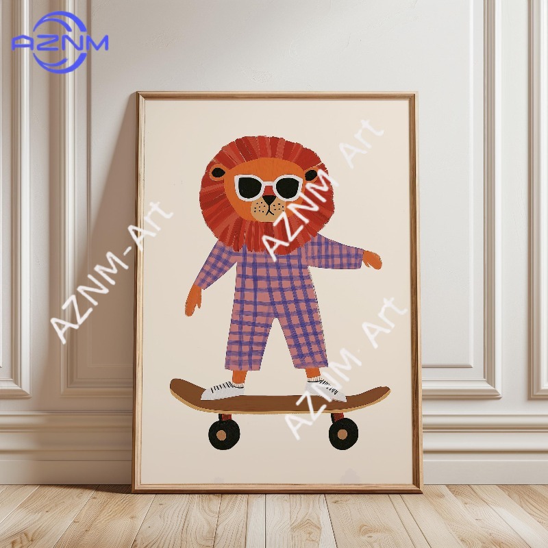 1PC Funny Animal Skateboarding - Baby Nursery Prints recensie en prijs
